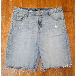 Buffalo David Bitton Mid Rise Distressed Bermuda Shorts Size 14/34 Denim